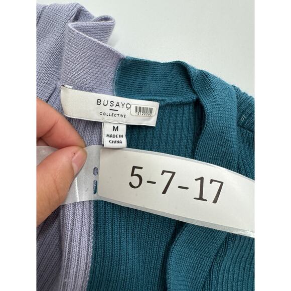 Busayo Dress Women Medium Purple‎ Blue Ribbed Sweater Knit Midi Button Wool - Picture 6 of 13